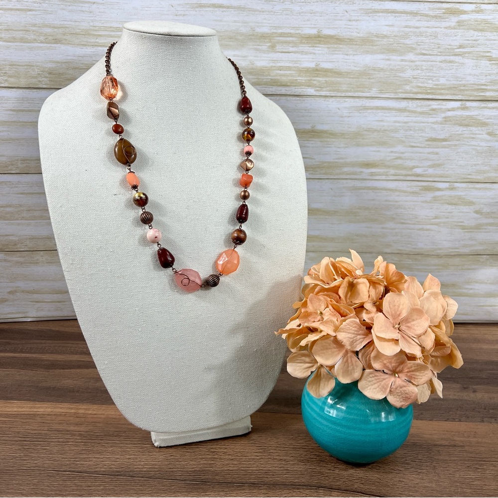 Mahogany, Apricot, and Copper Vintage Beaded Filigree Statement Necklace